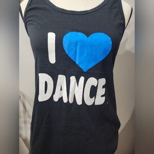 Black T-Shirt with Blue Heart and White 'Dance' Print